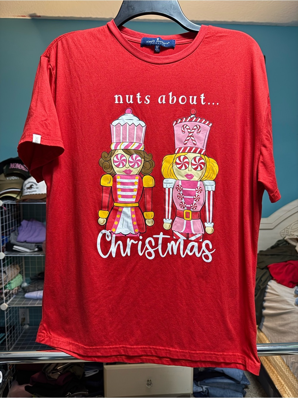 Simply Southern Nuts About Christmas Nutcracker Graphic Tee Red M